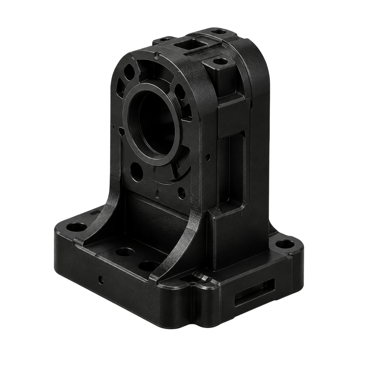 Ein einzelnes schwarzes 3D-Druck-Bauteil