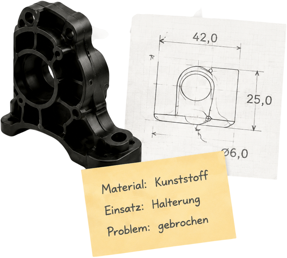 Foto, Originalteil, Maßzeichnung und technische Angaben als Prüfgrundlage