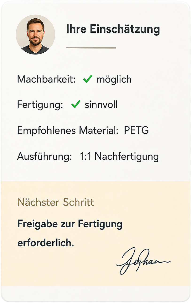 Persönliche technische Einschätzung mit Machbarkeit und nächstem Schritt