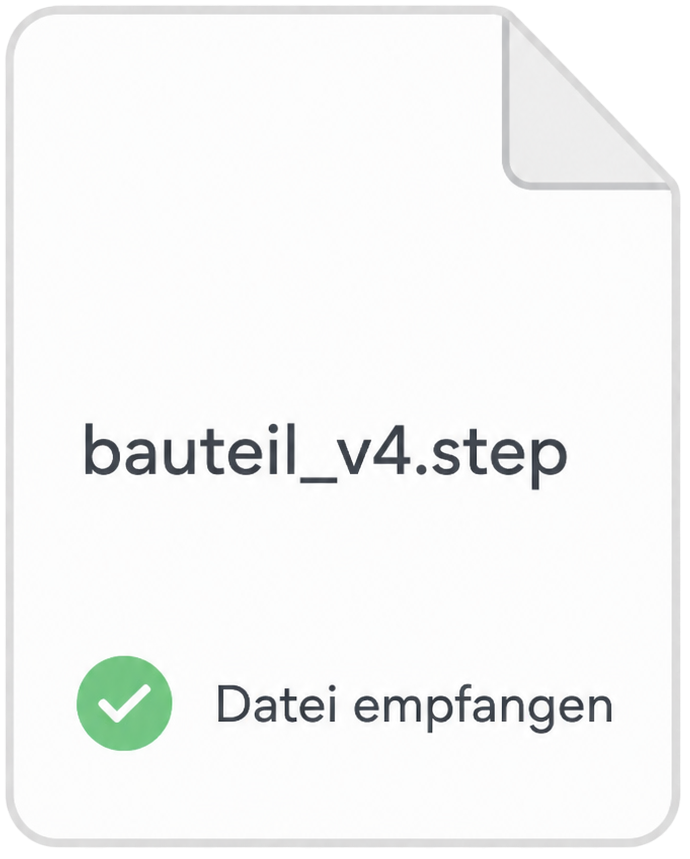Dateikarte mit empfangener STEP-Datei und Bestätigungsstatus