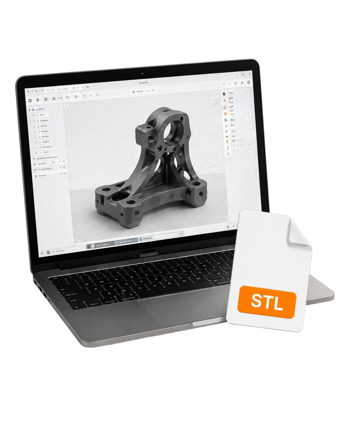 Laptop mit 3D-Modell und STL-Datei