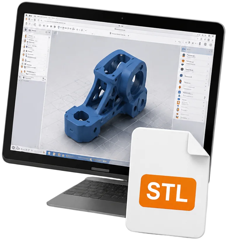Laptop mit CAD-Modell und STL-Datei