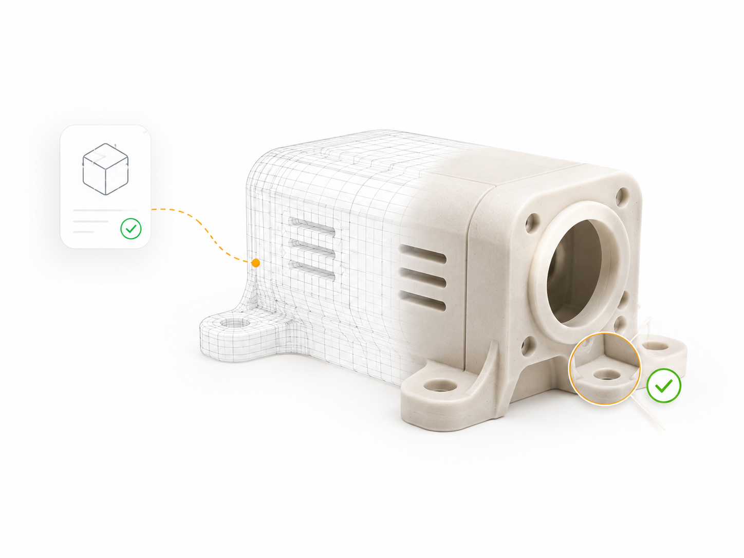Visualisierung eines Prototypenprojekts mit CAD-Stand und geprueftem Bauteil