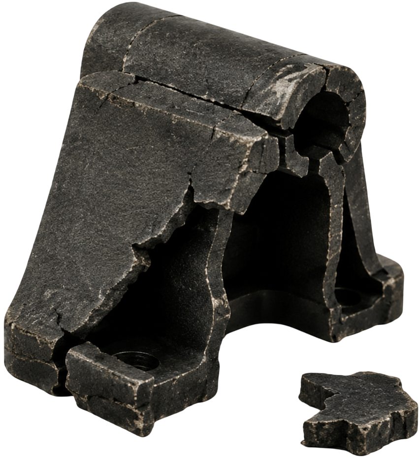 Gebrochener schwarzer Halter mit abgetrenntem Fragment